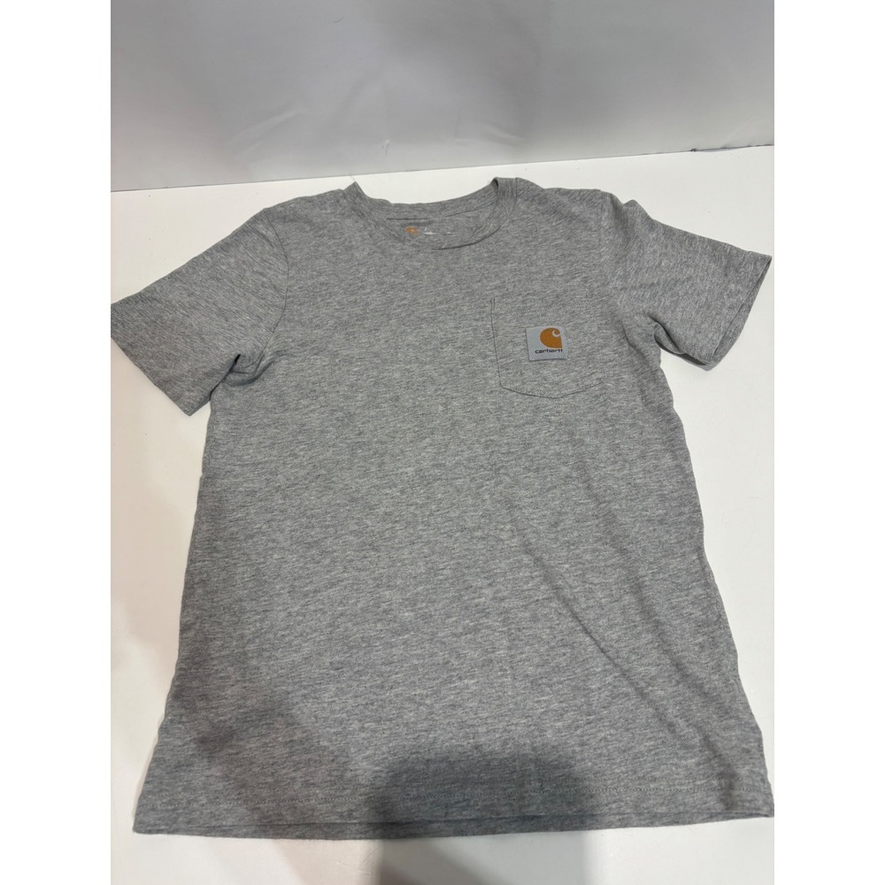 Carhartt Pocket T-Shirt Kids Size 7 Gray Short Sleeve Logo Patch Tee